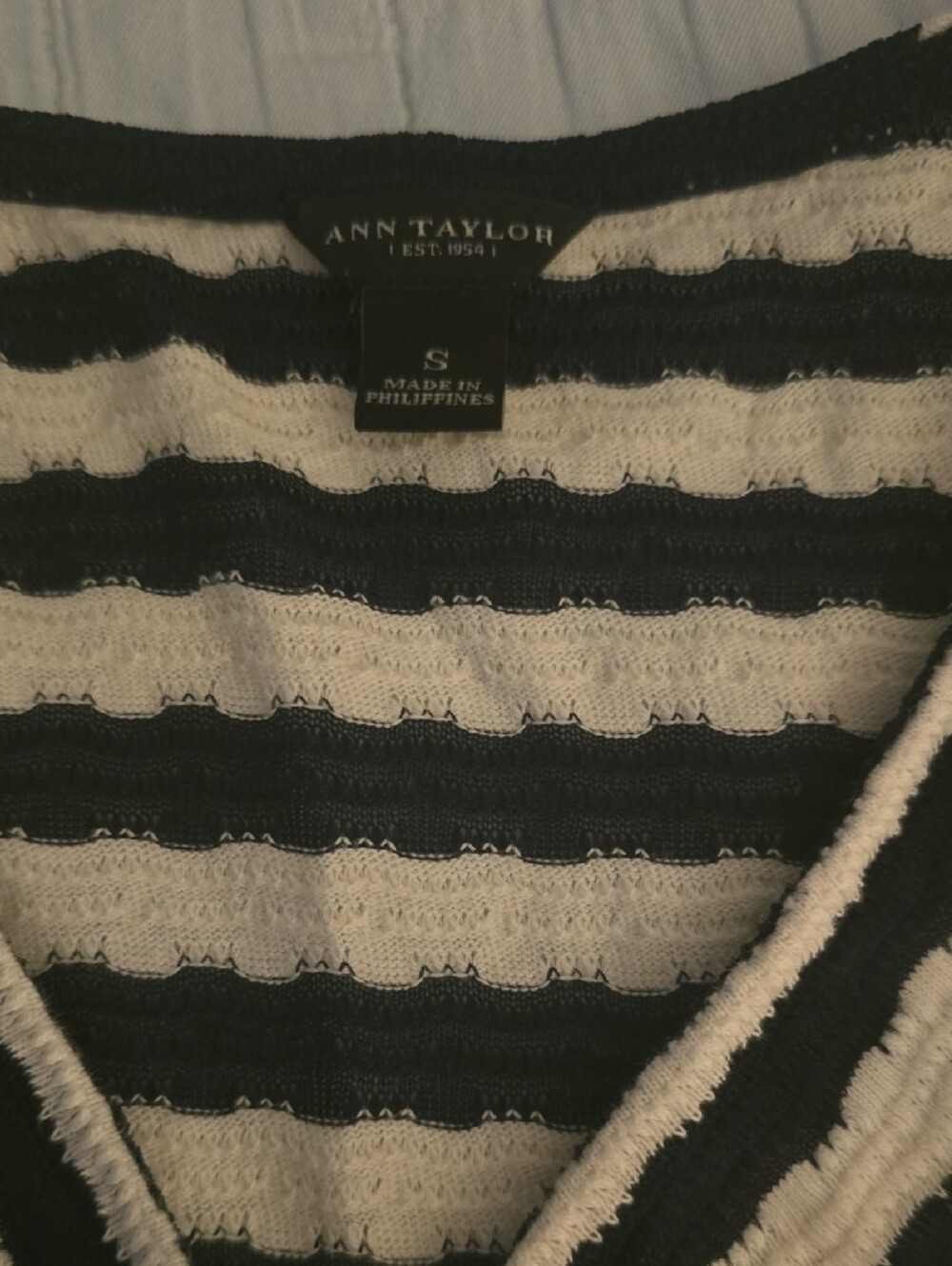 Ann Taylor Navy and Cream Striped V-Neck Top - Picture 2 of 3